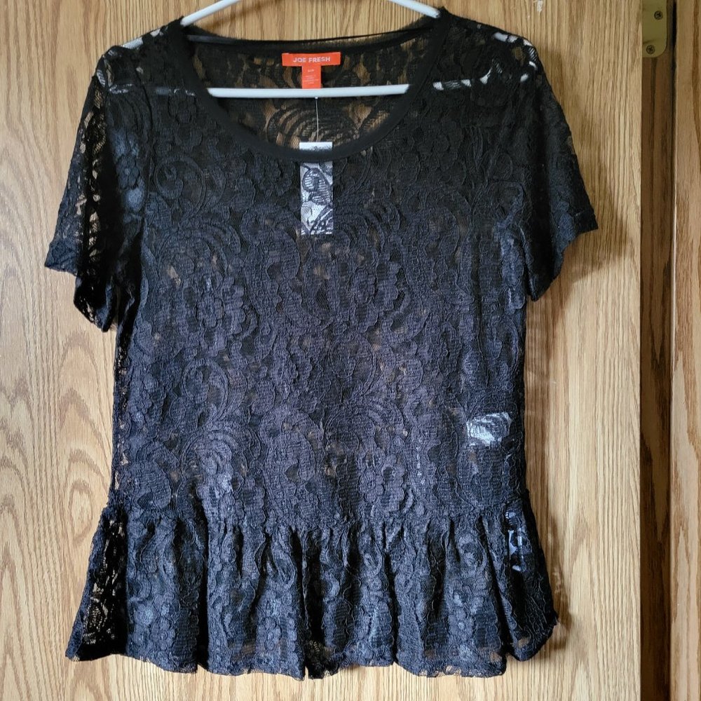 Black Stretchy Fitted Lace Top